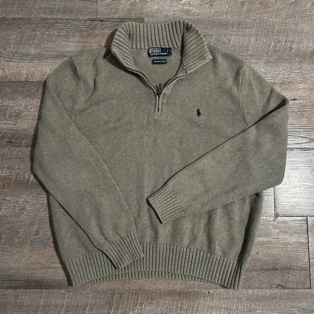 Polo Ralph Lauren Quarter Zip Sweater Mens XL Gray Cotton Knit Jumper Pullover